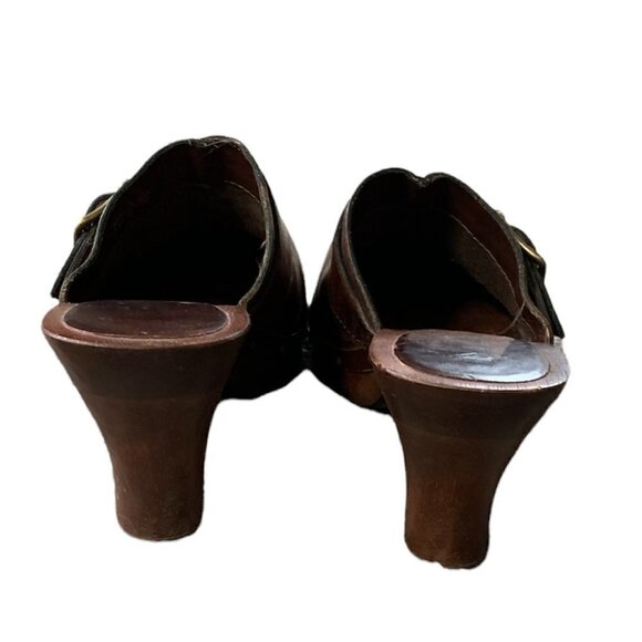 MIA Chunky Leather Studded Clog Mule Wood Heel Sz 8M 265B - Picture 6 of 8